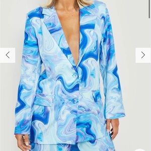 Boohoo Blue Marble Women's Blazer